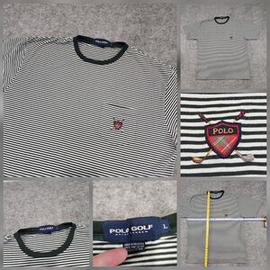 VTG Polo Golf Ralph‎ Lauren PRL Mens L Large Embroidered Pocket Stripe T Shirt
